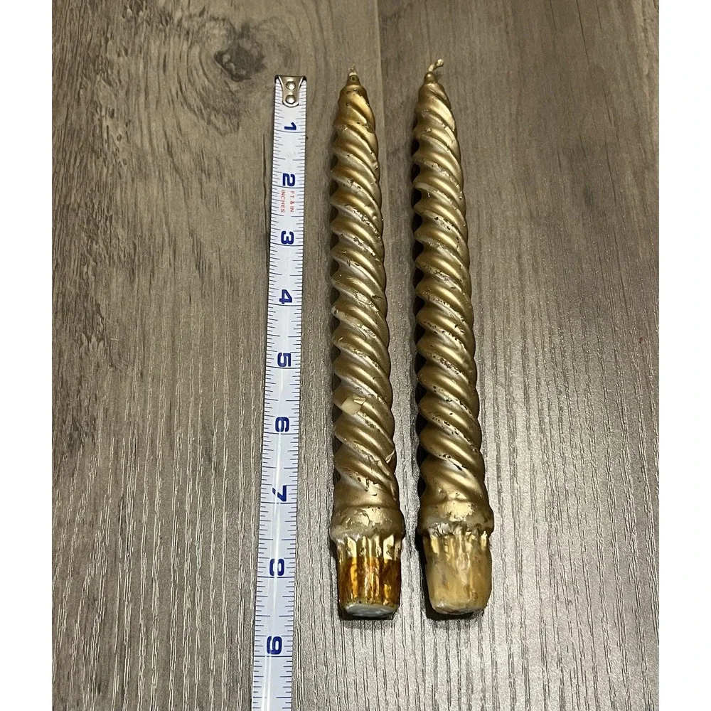 Decorative Vintage Swirl Twisted Gold Candles 1970s Retro Decor Unused Good Cond